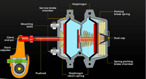 Spring Brake Chamber with the Brake Applied